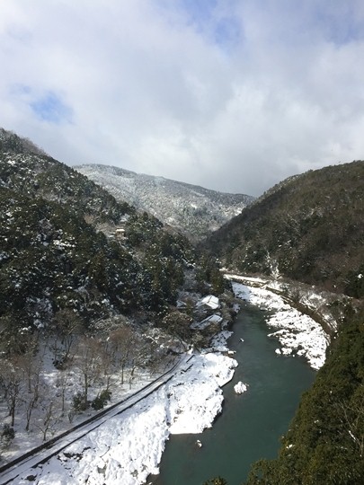 嵐山公園の展望所から見た保津川